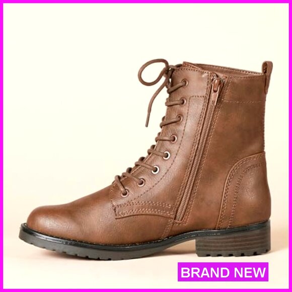 Lace-Up Combat Boots Chunky Lug Sole Ankle Boots Memory Foam Insole - Picture 3 of 7